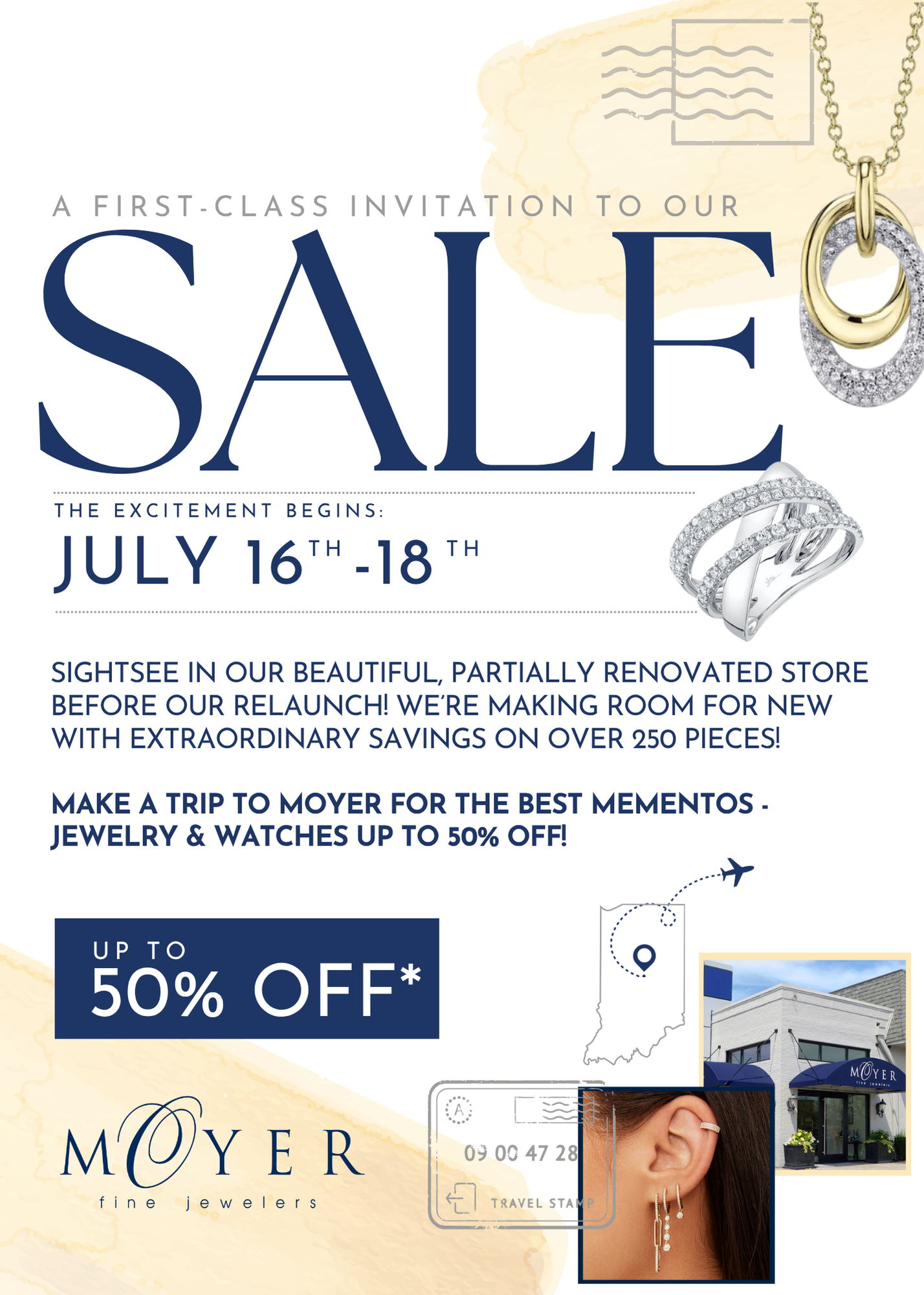 A first-class invitation to Moyer's sale, July 16-18, up to 50% off.