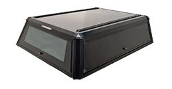 Black rectangular container with a sloped lid and transparent panel.