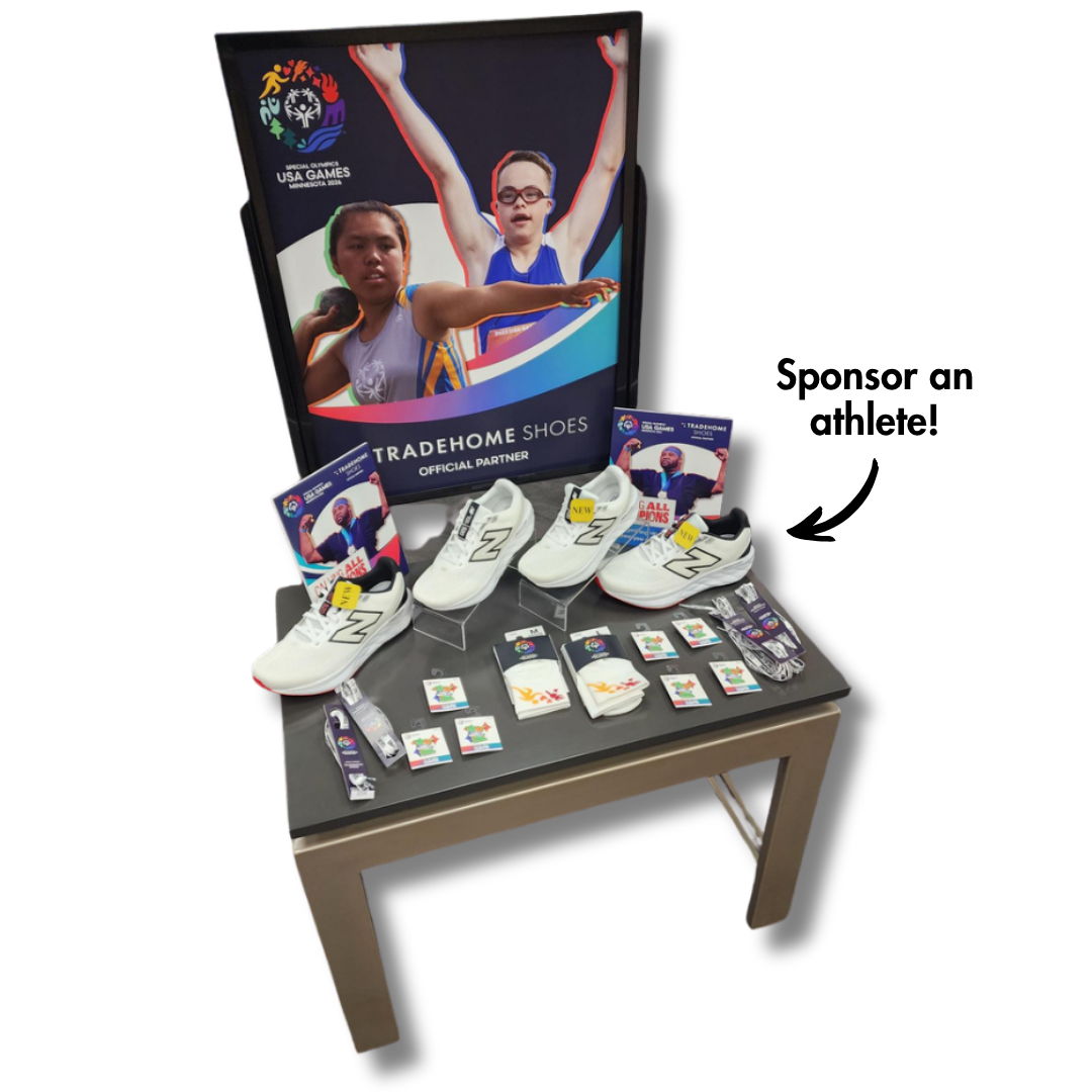 Display of athletic shoes promoting athlete sponsorship.