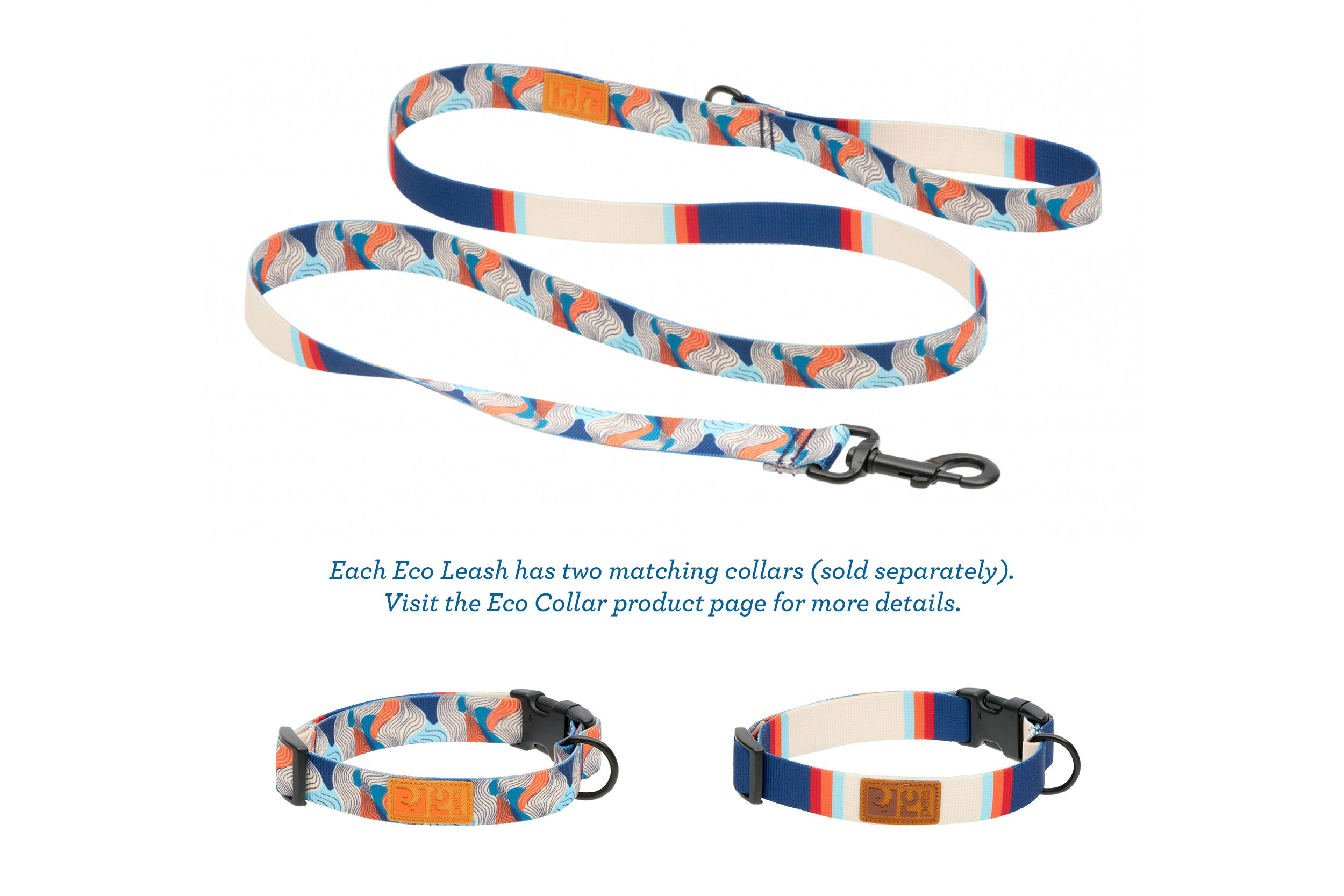 Colorful dog leash and collar set displayed on a white background.