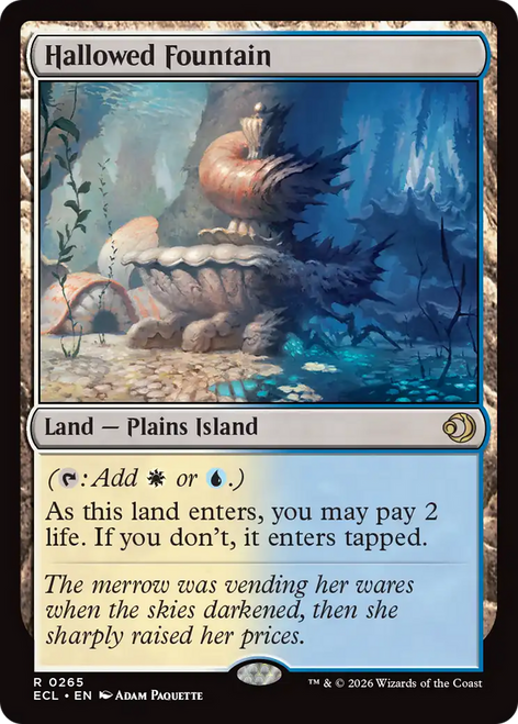 Card depicting Hallowed Fountain from a fantasy card game.