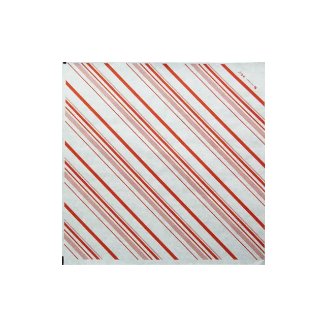 A paper liner with a striped red and white design