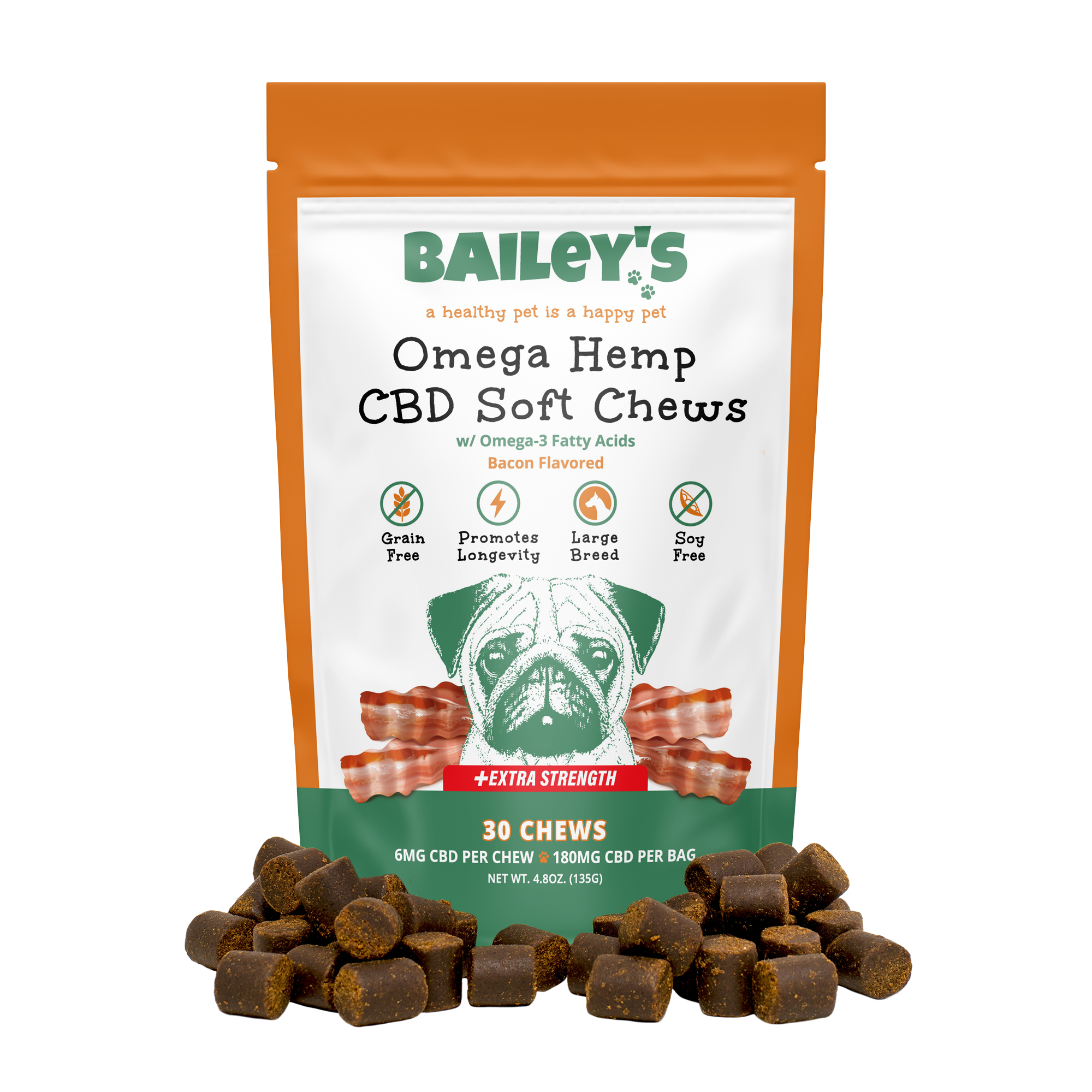 Baileys Omega Hemp CBD Soft Chews 30 Count Extra Strength