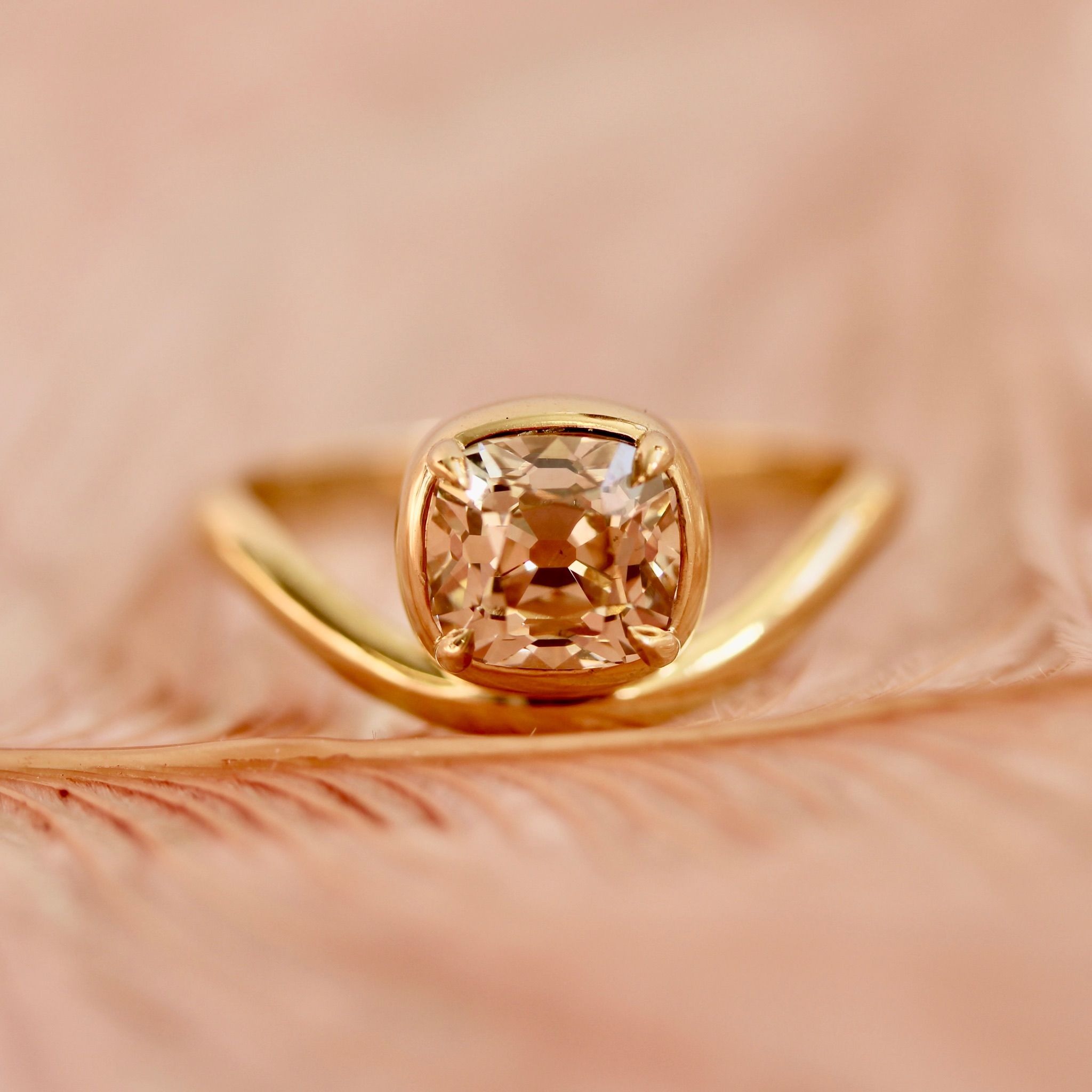 Champagne diamond ring in yellow gold by Cat Cason Fine