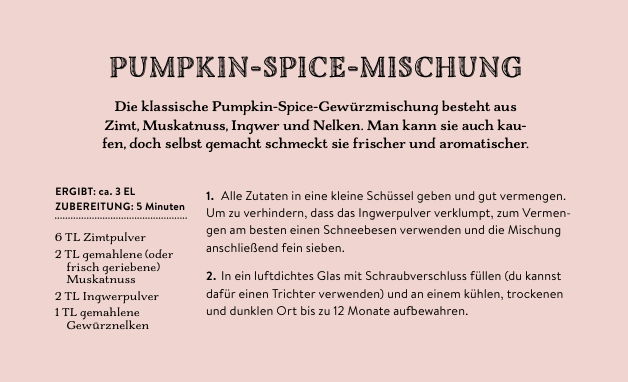 Pumpkin spice mix ingredients and preparation instructions in German.