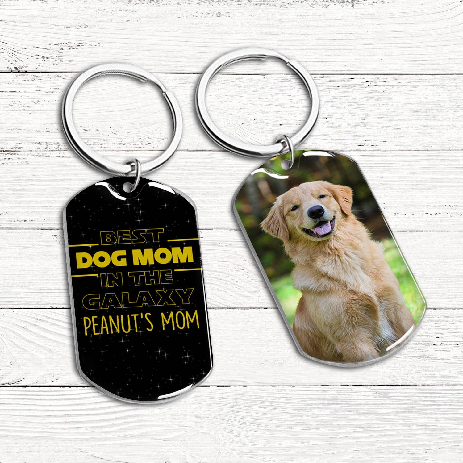 BEST DOG DAD IN THE GALAXY - PERSONALIZED CUSTOM STAINLESS STEEL KEYCHAIN