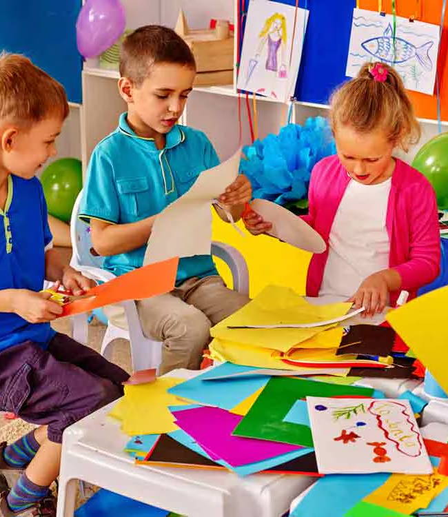 Children engaged in the playground design process