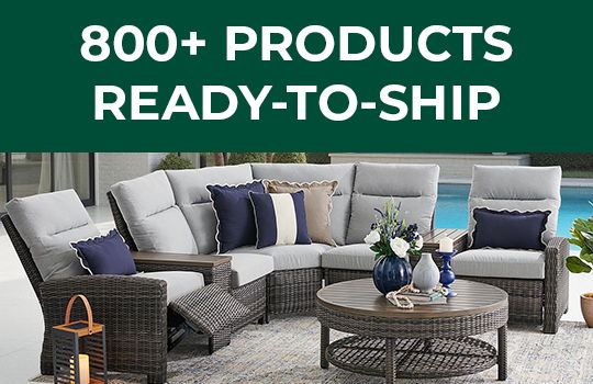 Outdoor furniture set with decorative pillows and coffee table. 800+ products available.