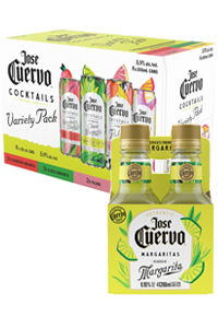 Jose Cuervo variety pack with margarita bottles and colorful packaging.