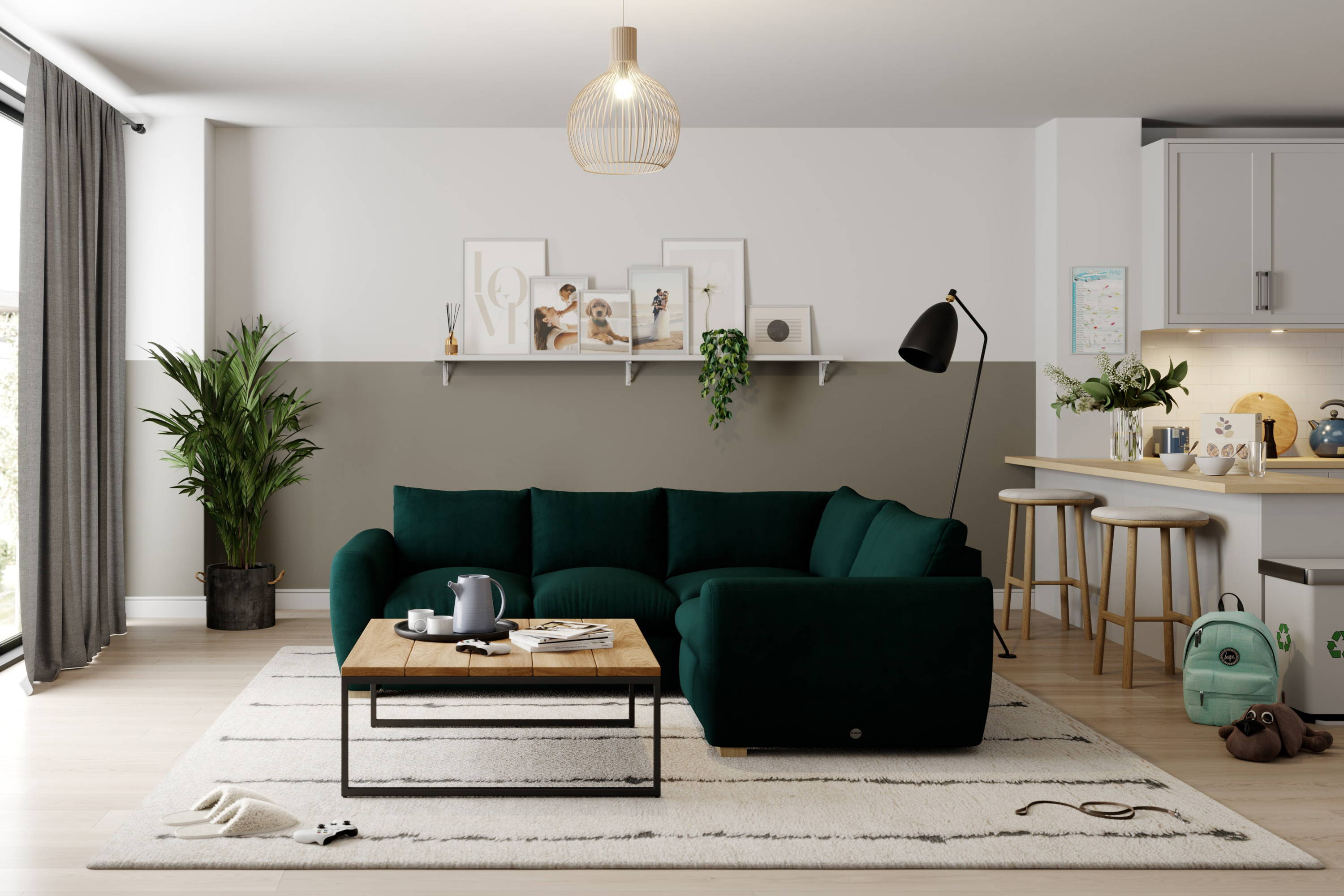 Dark Green Stylish Corner Sofa