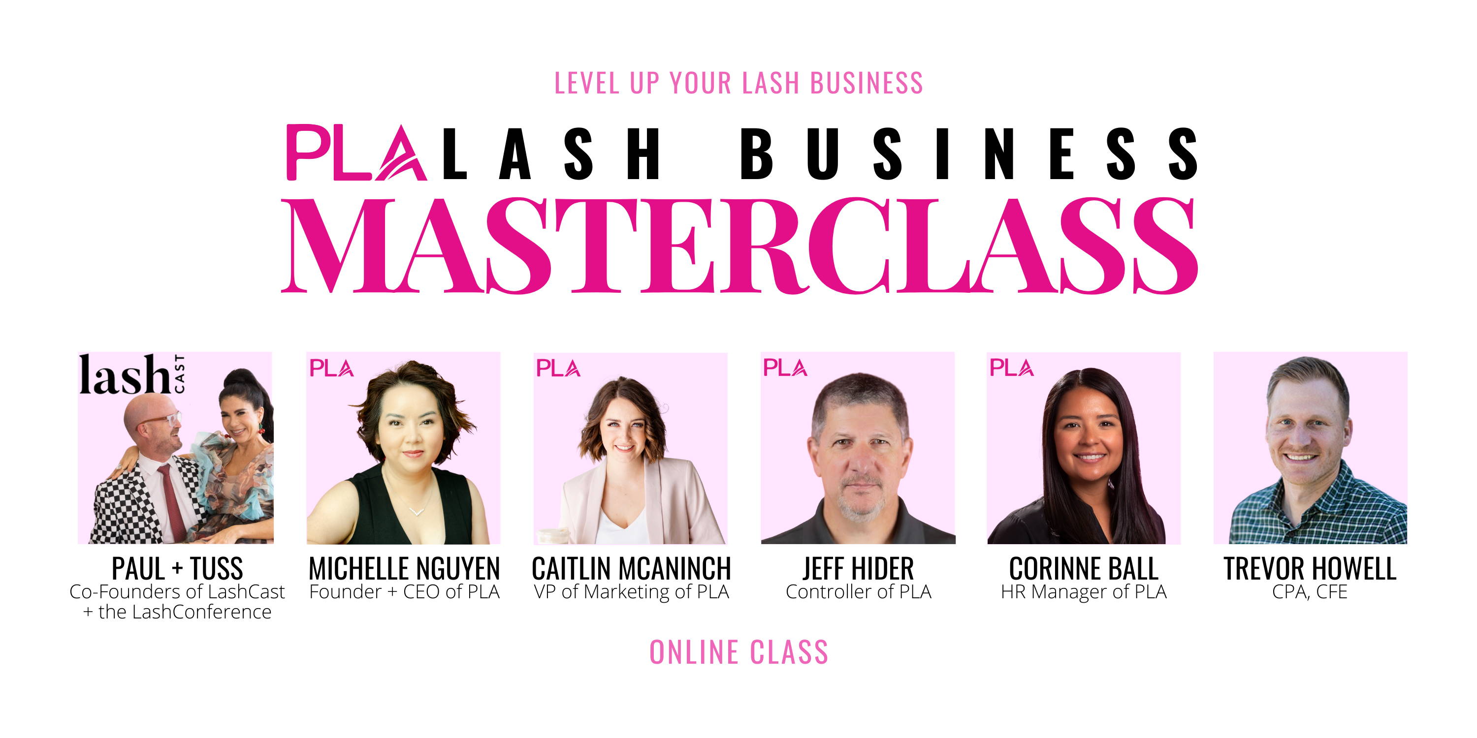 Lash Business Masterclass cover header with photos of instructors