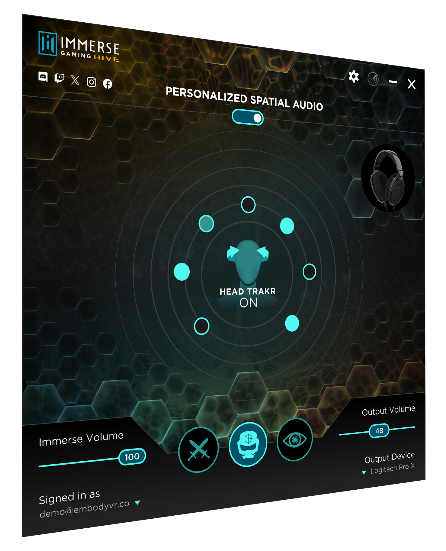 Immerse Gaming HIVE interface