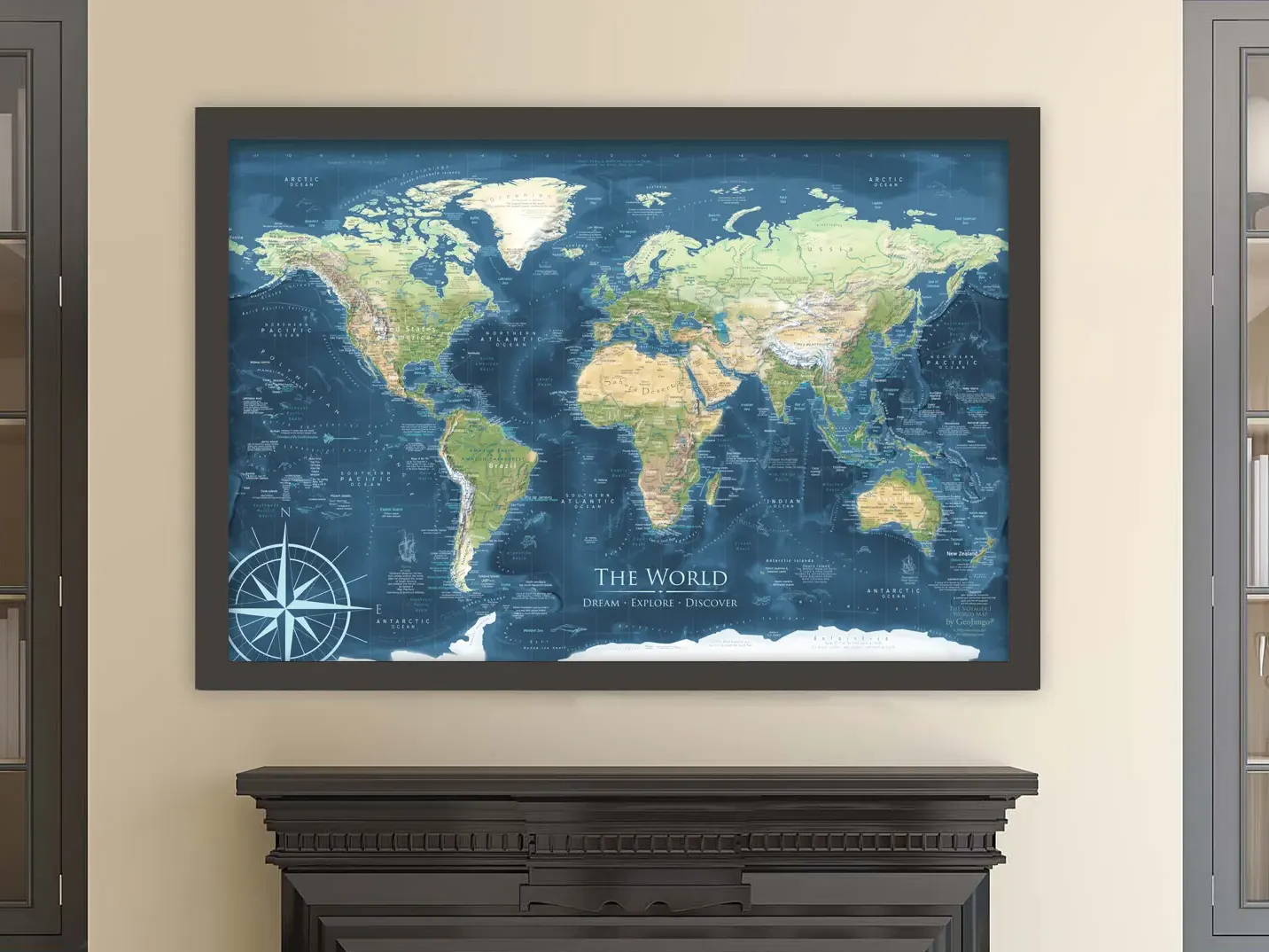 world map with blue oceans