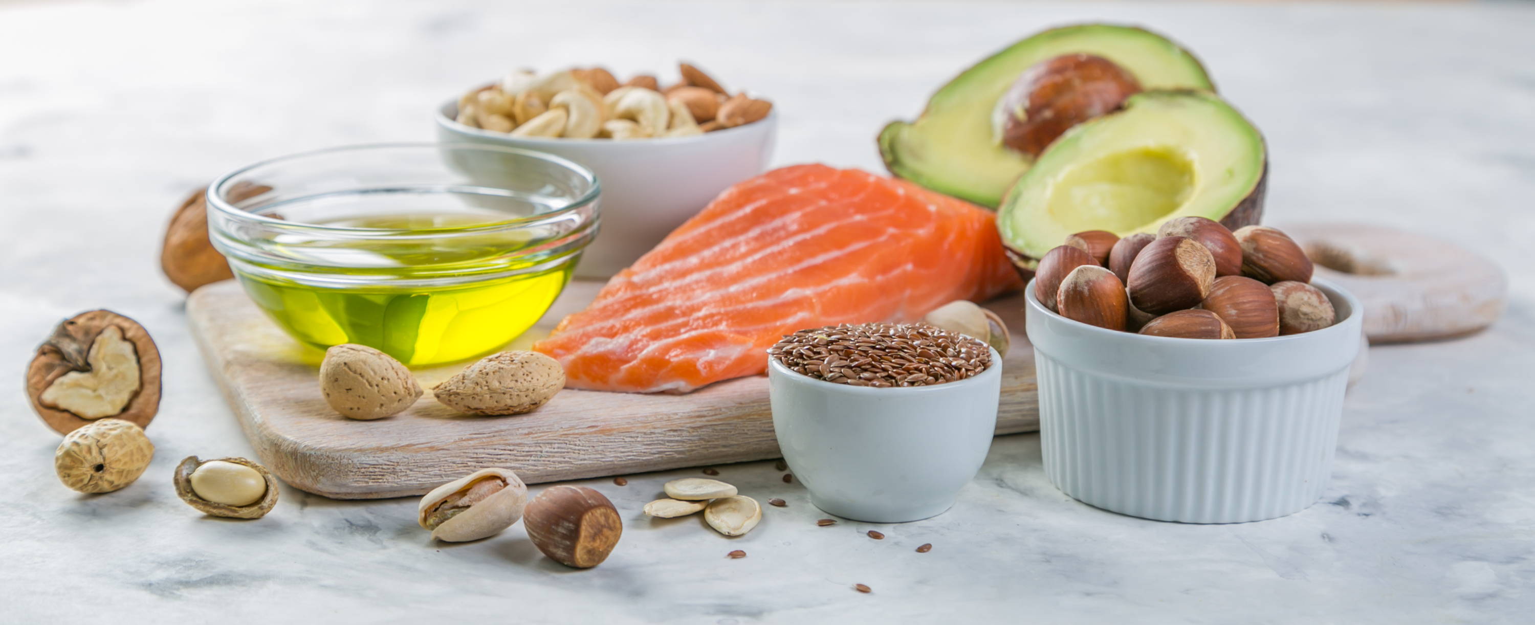 Selection of healthy fat sources rich in omega-3 fatty acids.