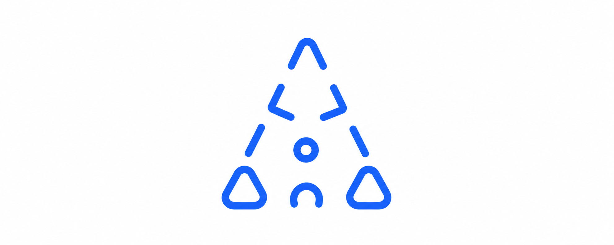 Blue geometric icon resembling a triangle with circular elements.