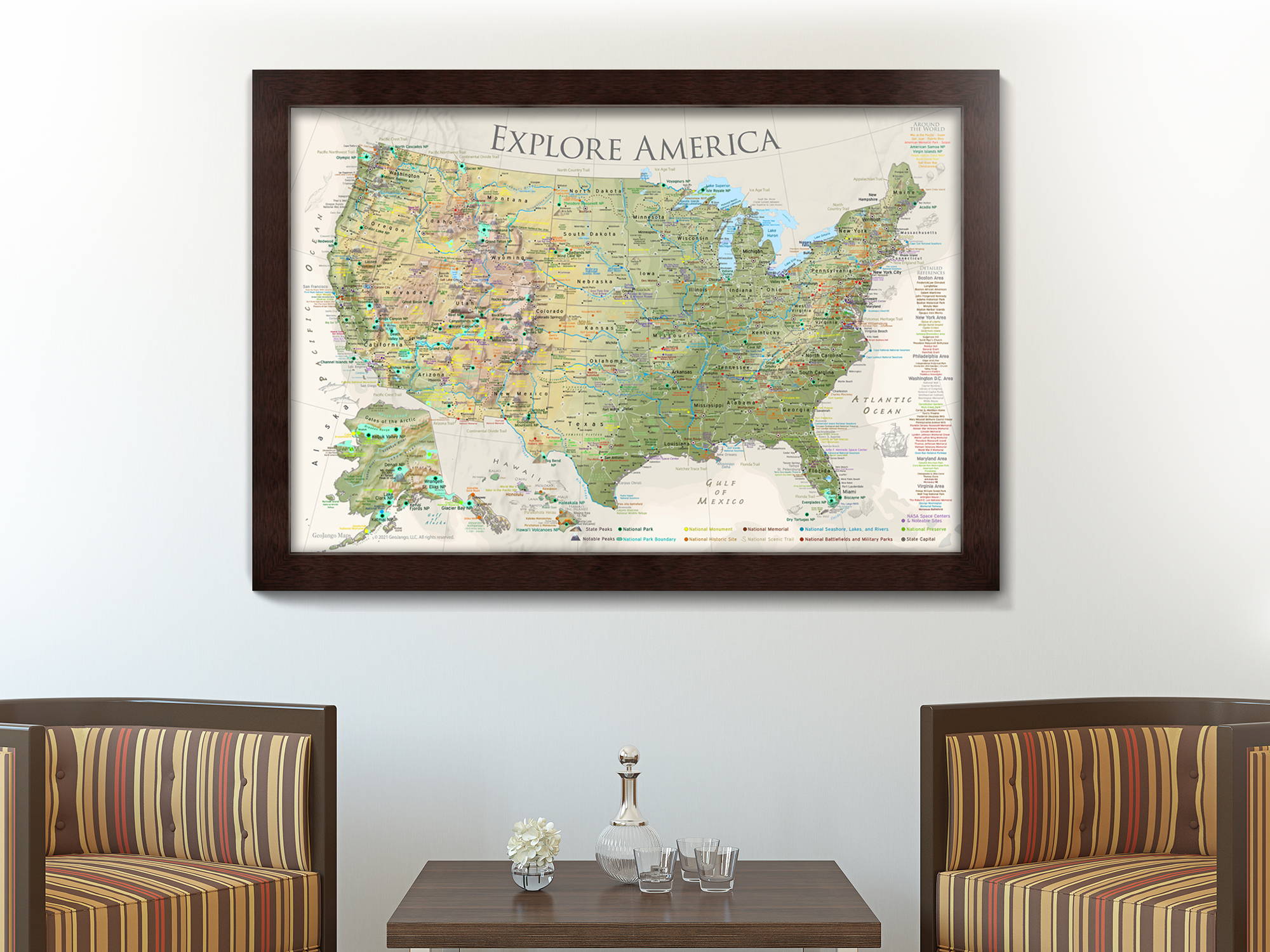 big usa map for wall framed