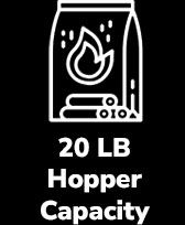 20 LB Hopper Capacity with a flame icon.