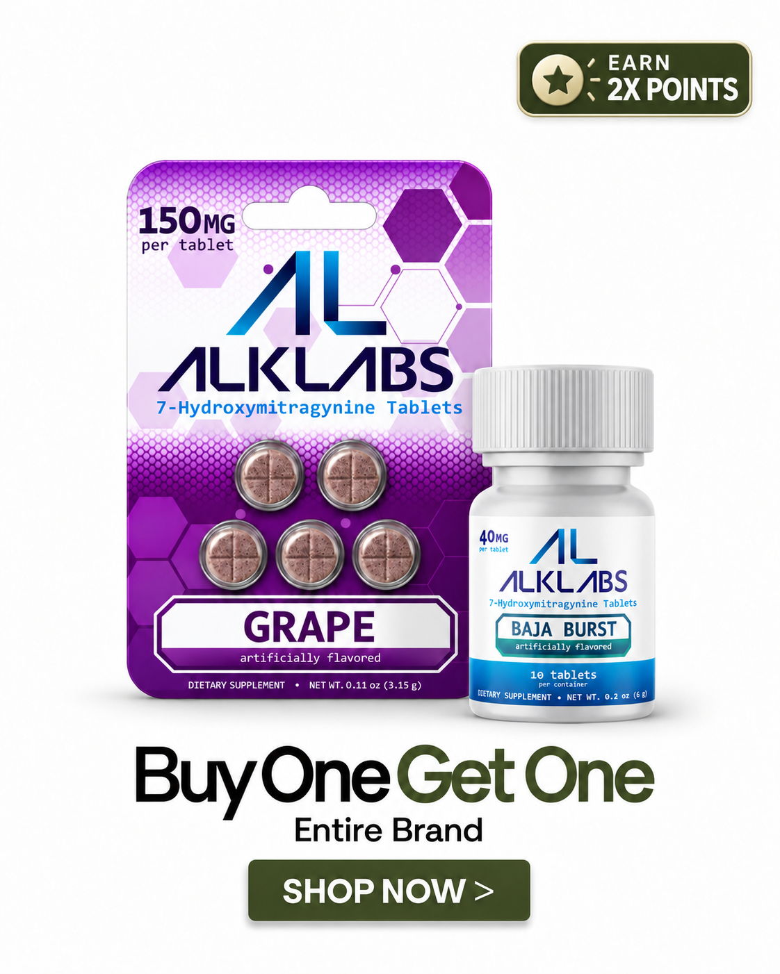 AL KLABS Grape tablets and bottle promotion with Buy One Get One offer.