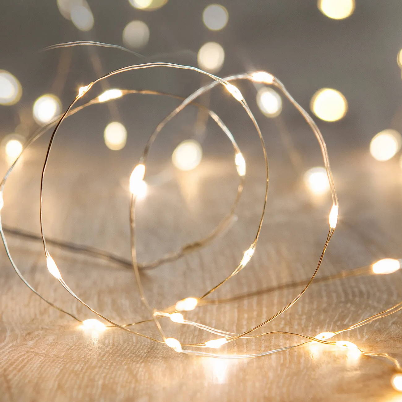A string of 20 warm white LED micro fairy lights, battery powered and suitable for indoor and outdoor use