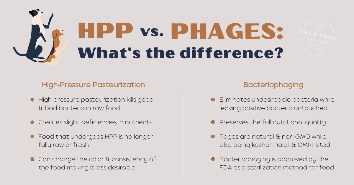 Graphic comparing high-pressure pasteurization and bacteriophaging.