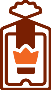 Orange and brown badge with a crown symbol at the center.