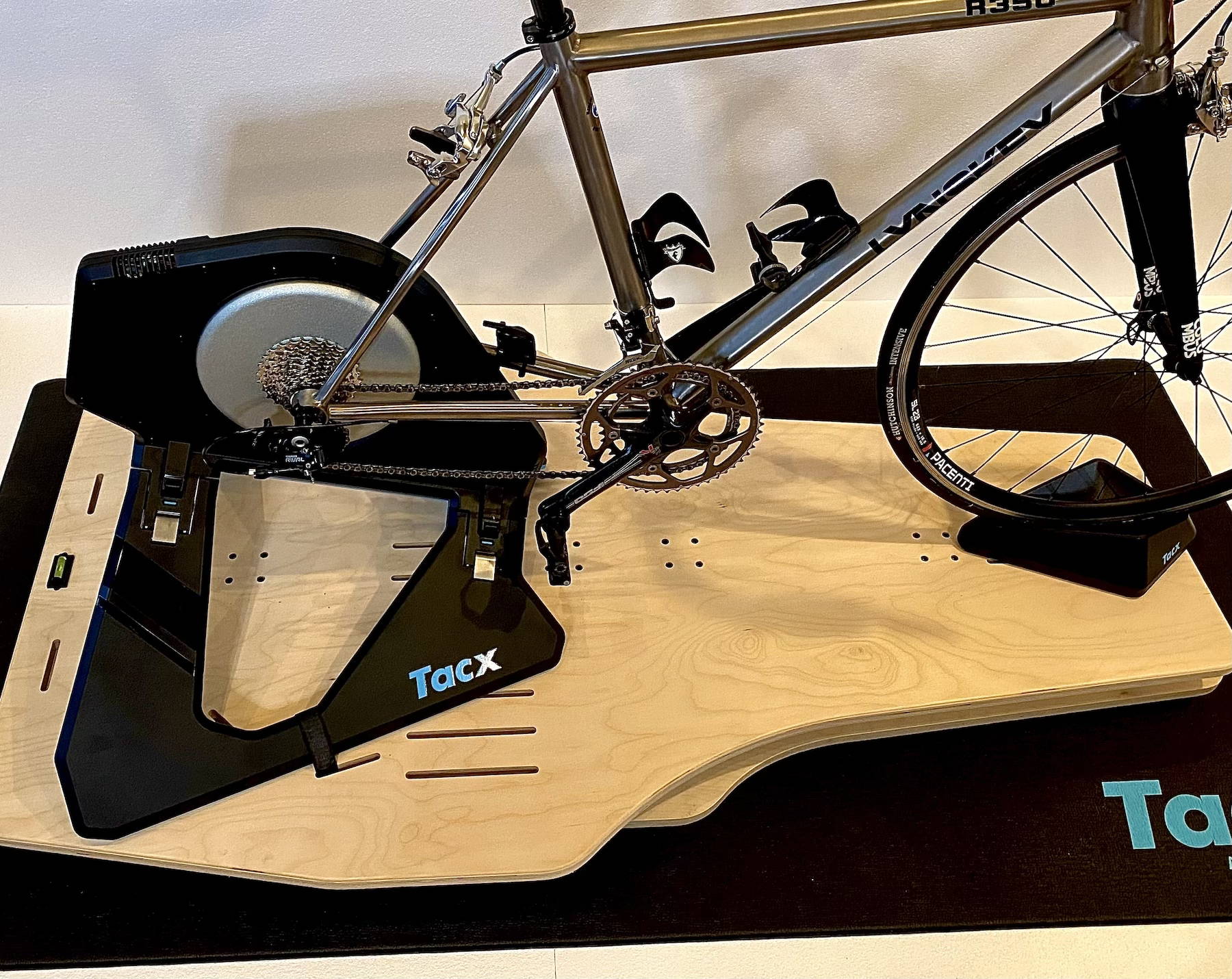 Velocity Rocker In-The-Raw with bike and smart trainer attached.