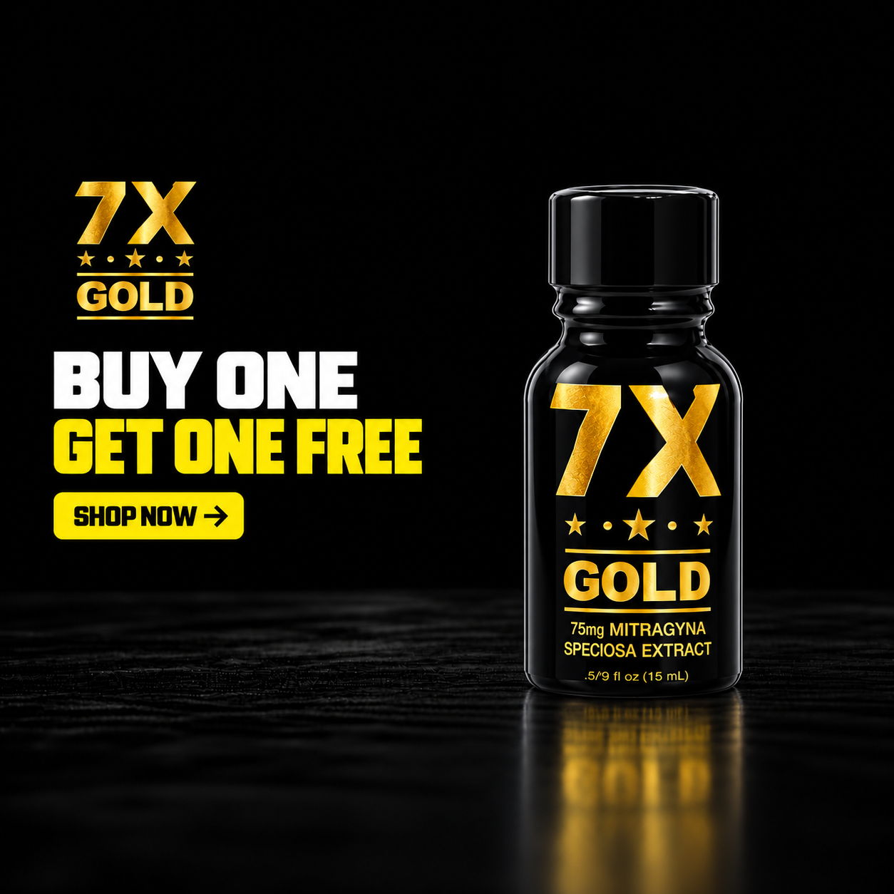 Bottle of 7X Gold with a promotional offer to buy one, get one free.