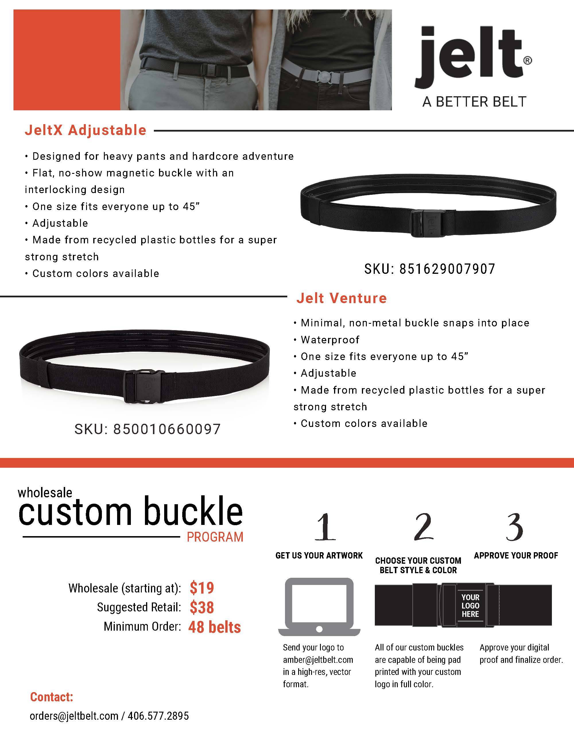Jelt Capabilities Statement with detail and custom order info.