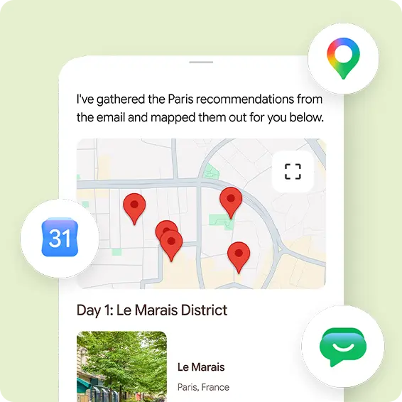 Map of Paris with recommendations and locations marked.