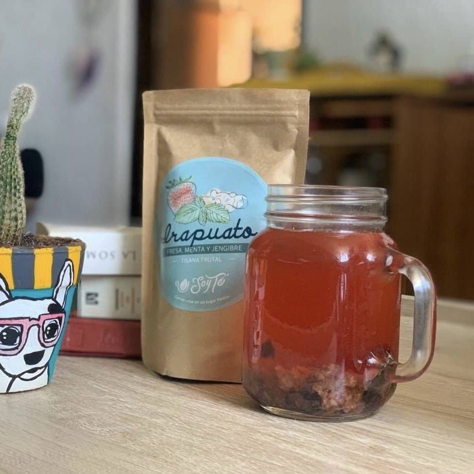 tisana fresa, jamaica, jengibre, menta, mora azul y piña