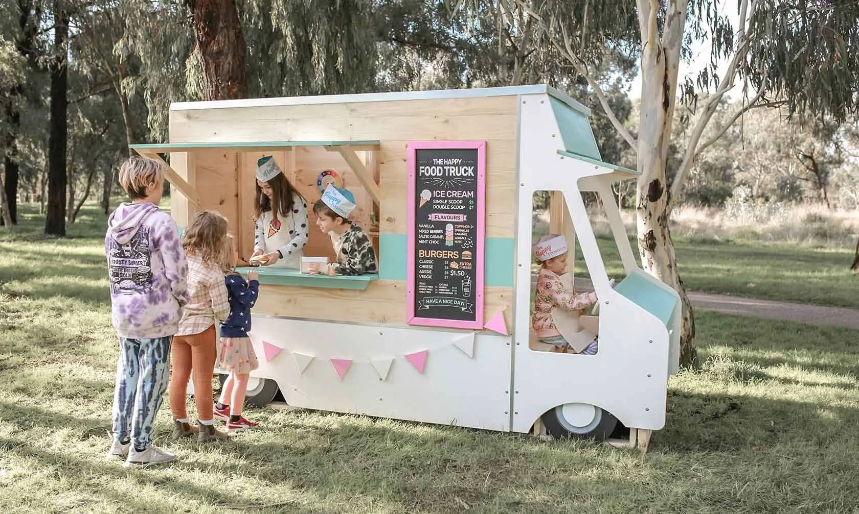 A customised, colourful food truck cubby 