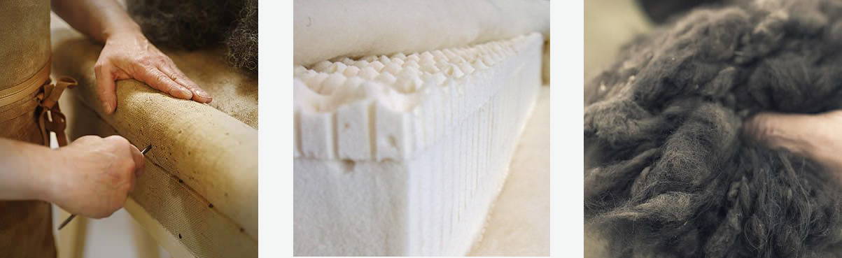Raw materials of wood, foam and wool for mattress production