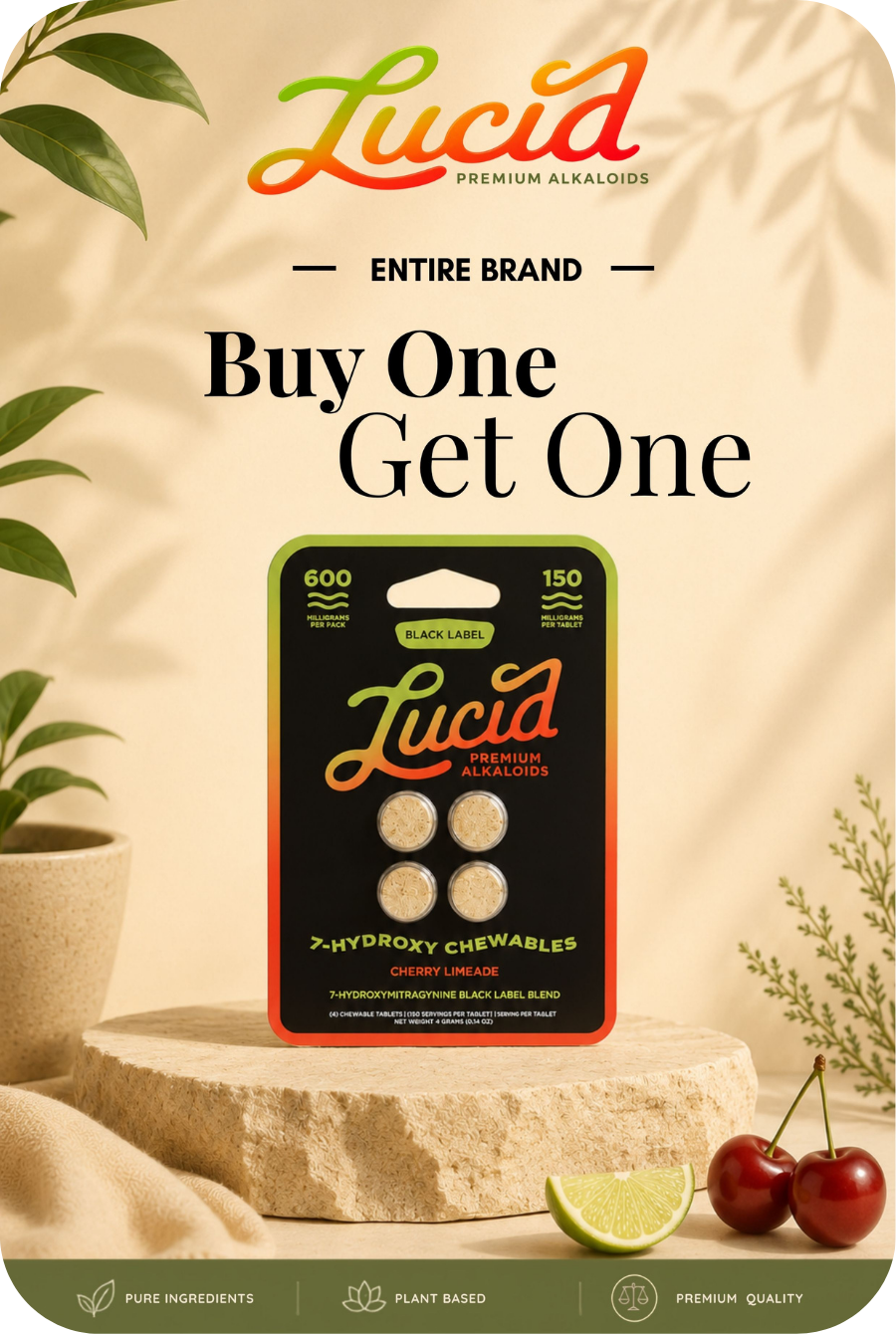 Lucid brand advertisement featuring buy one get one offer on edibles.