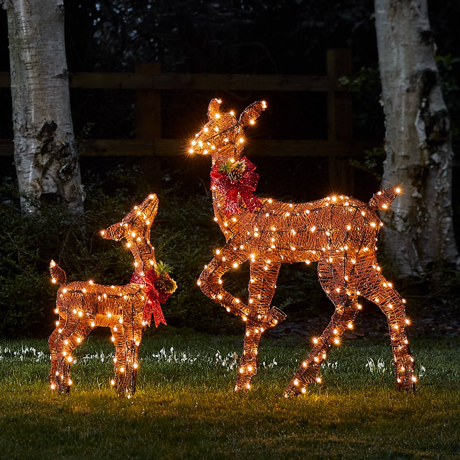 Harewood Spun Cotton Doe & Fawn Light Up Reindeer