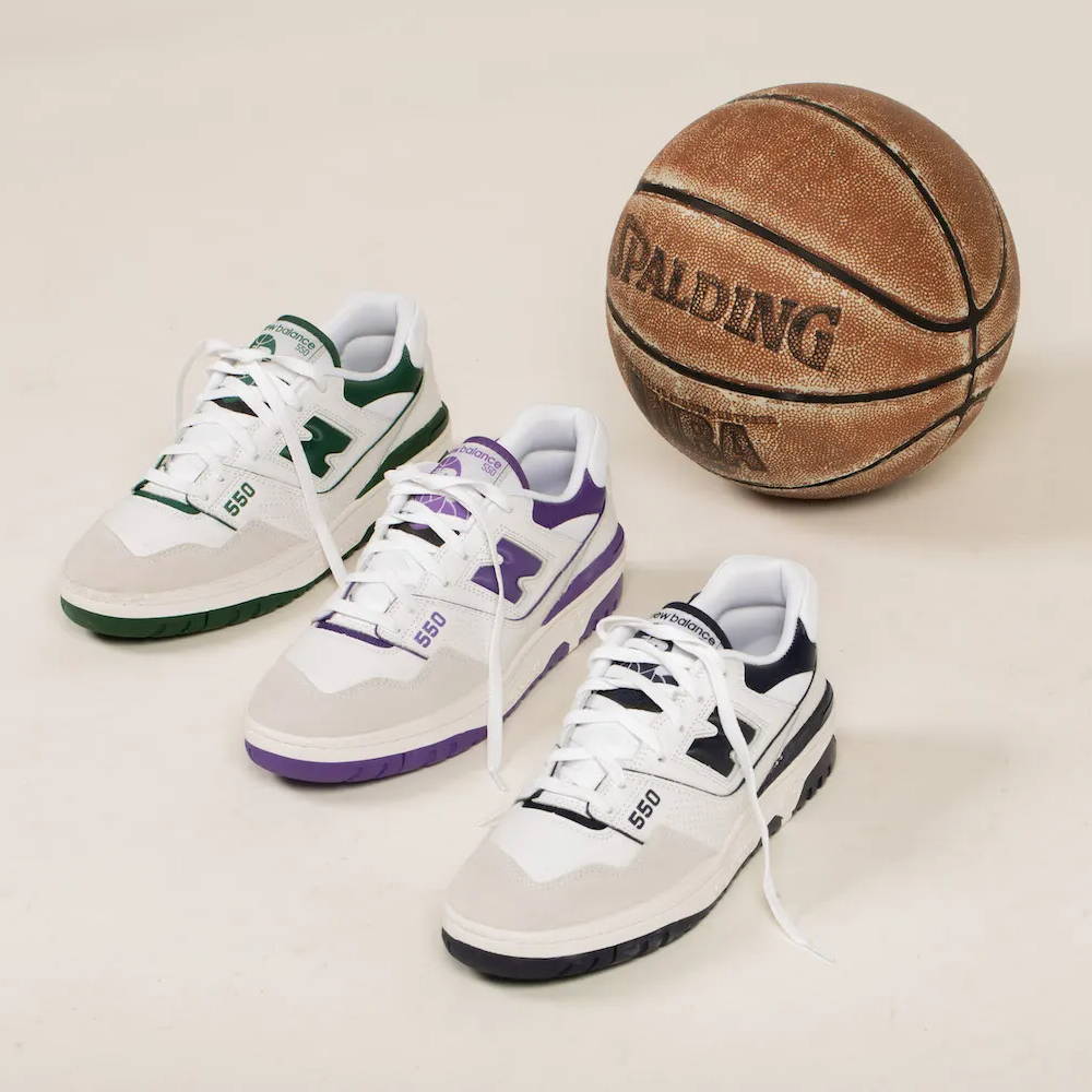 new balance next to a basketball