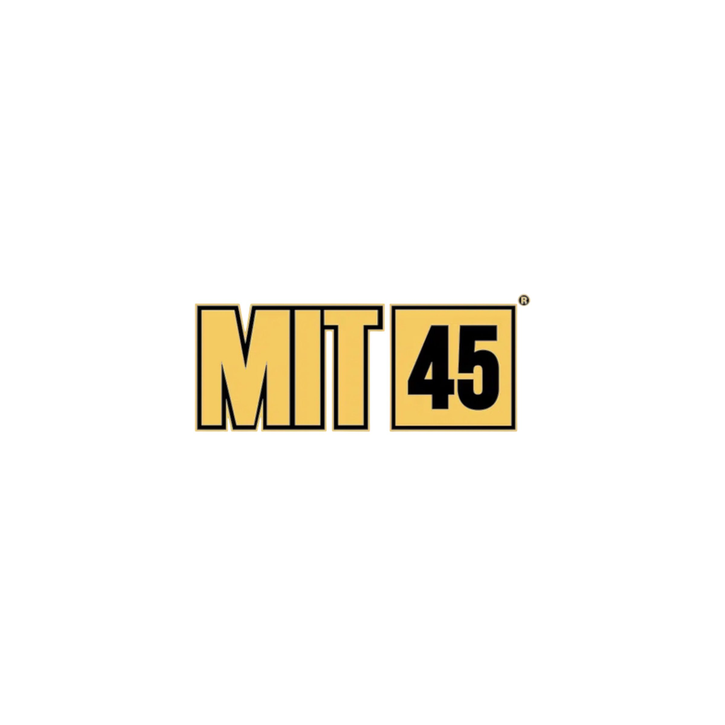 Logo of MIT 45 in gold and black colors.