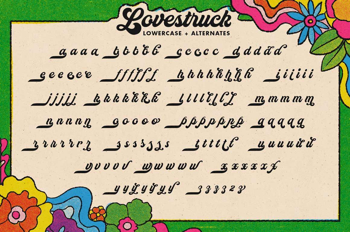 Lovestruck 60s and 70s  script font with lowercase alternates