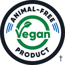 Animal-free vegan product badge logo.