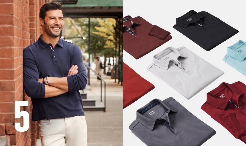 Collection of UNTUCKit polos in various colors. 