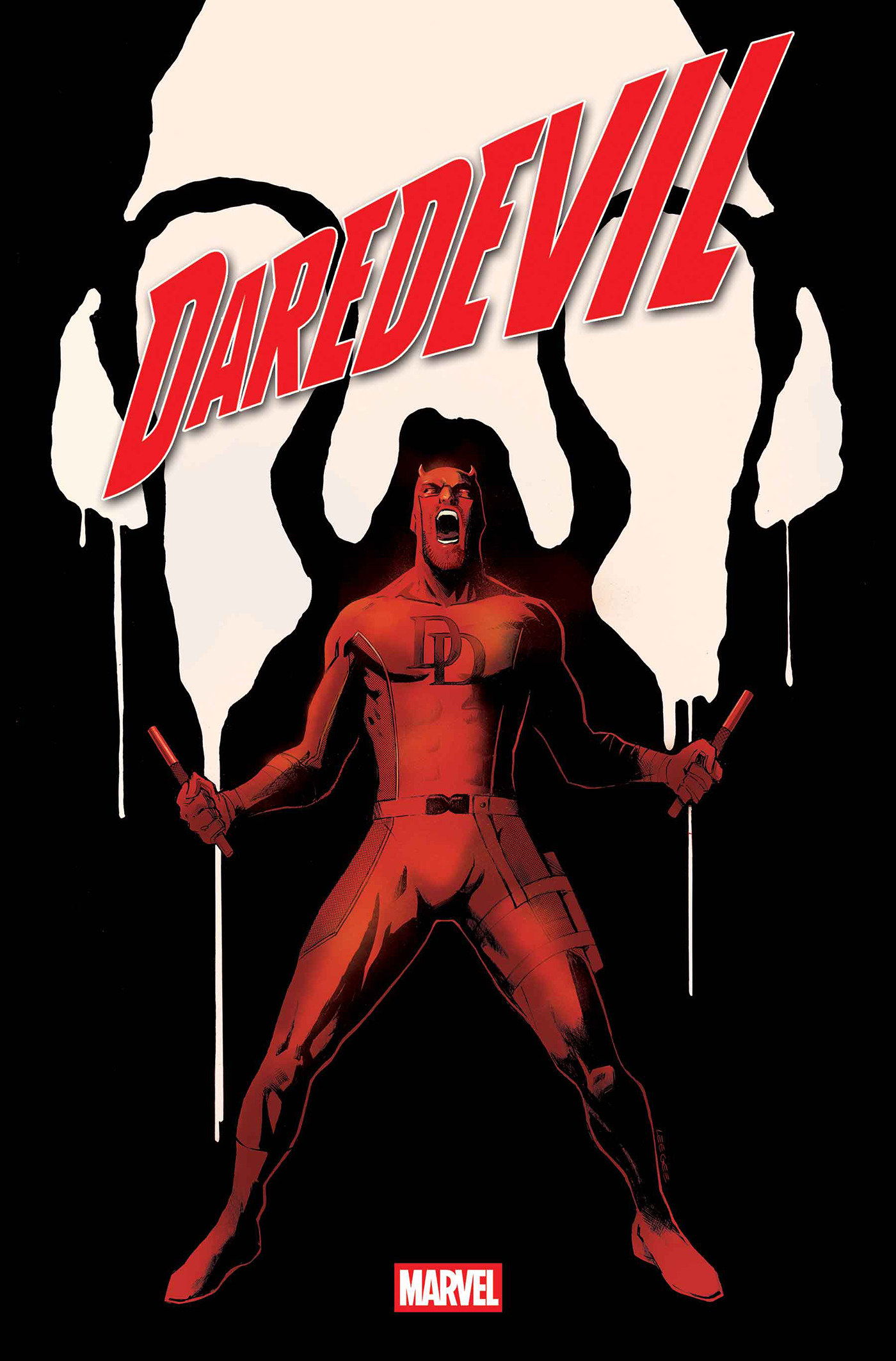 Daredevil comic cover featuring a red-suited character with batons.