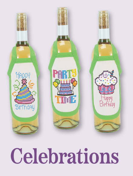 Celebrations. Image: needlework bottle aprons.
