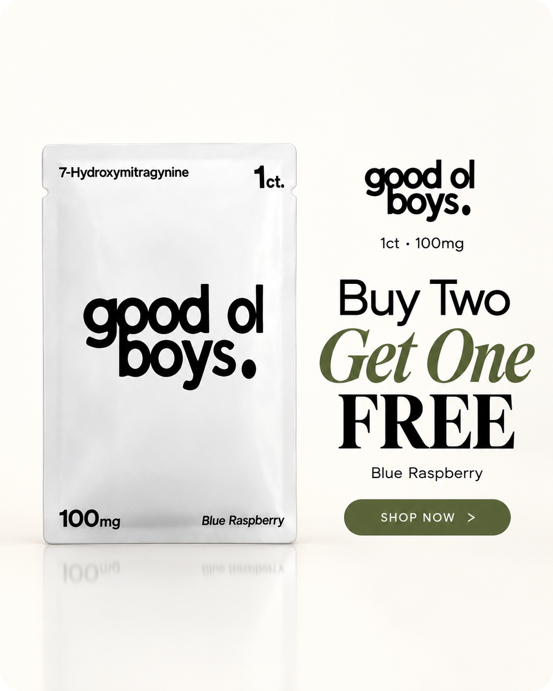 Good Ol' Boys product packaging with promotional offer for Blue Raspberry flavor.