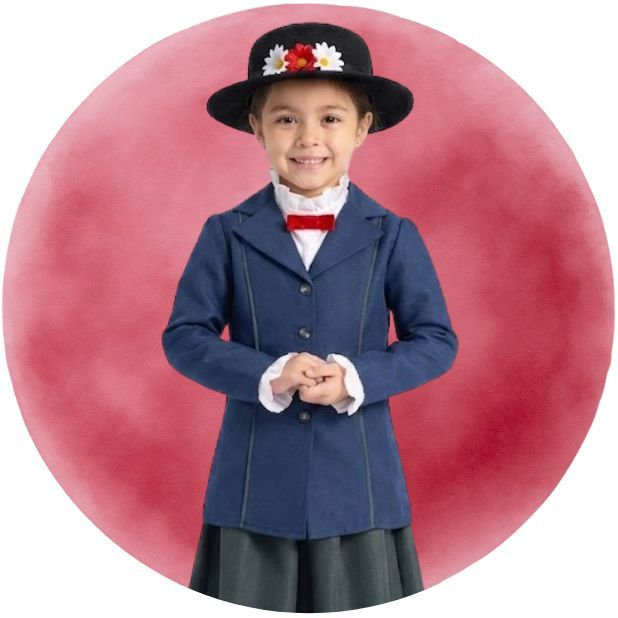 Book Week Girls Costumes. Featuring the CostumeBox Exclusive Musical Nanny Costume on a pink circle. Click to shop all Girls Book Week Costumes. 