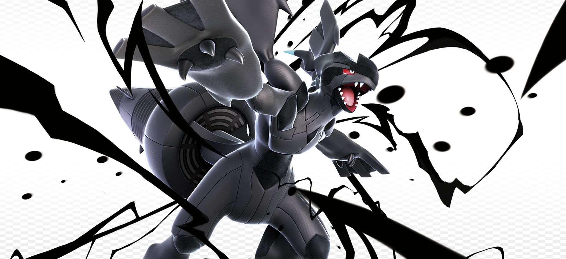 A dynamic black Pokémon attacking with energetic black splashes around it.