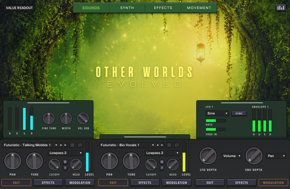 Zero-G - Other Worlds Evolved main GUI