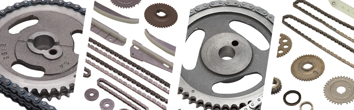 Photo collage of timing chains and sprockets for off-road vehicles.