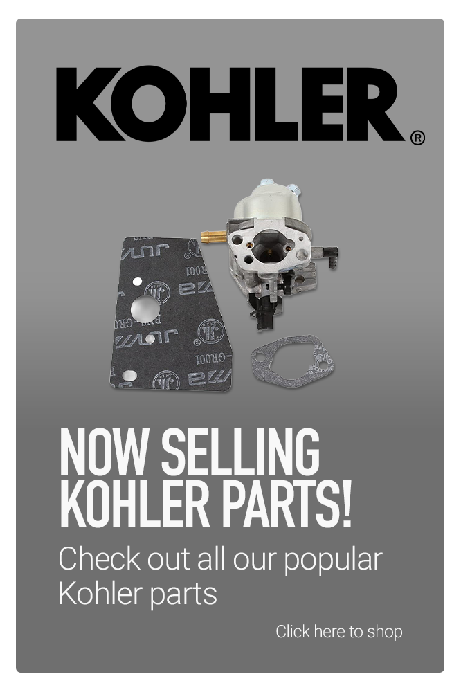 Kohler parts advertisement featuring a carburetor and gaskets.