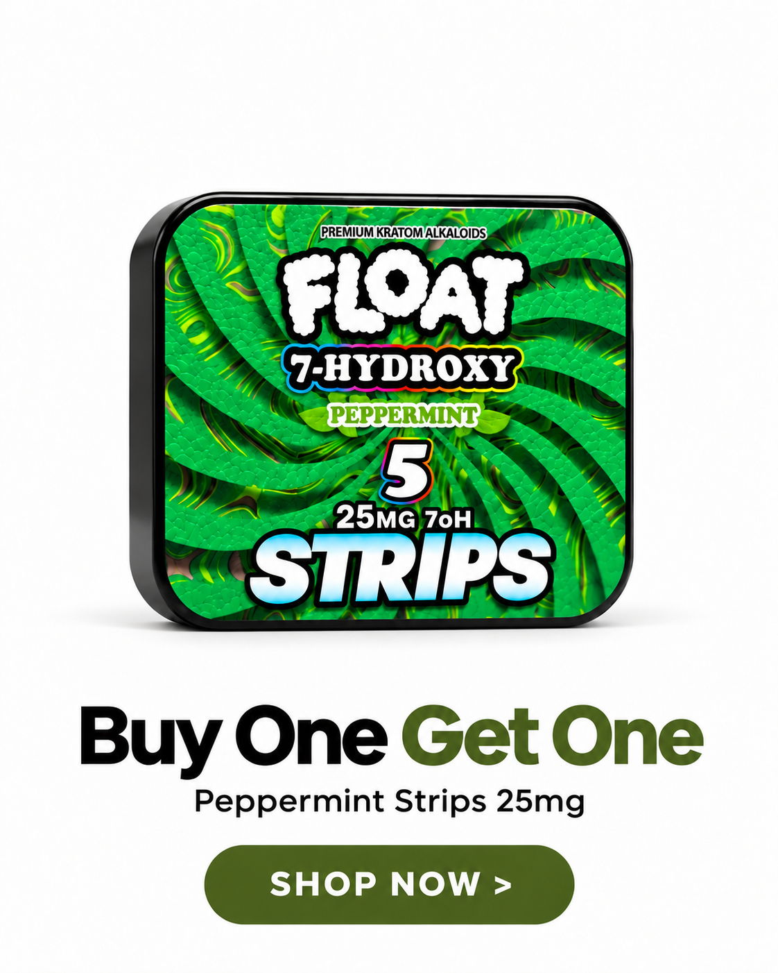 Peppermint strips advertisement with a buy one get one offer.