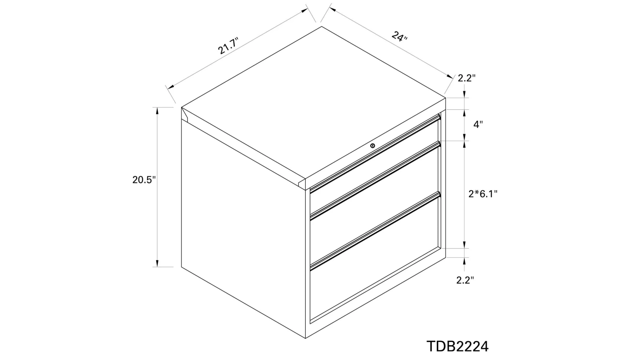 Line drawing of a cabinet with dimensions and labels.