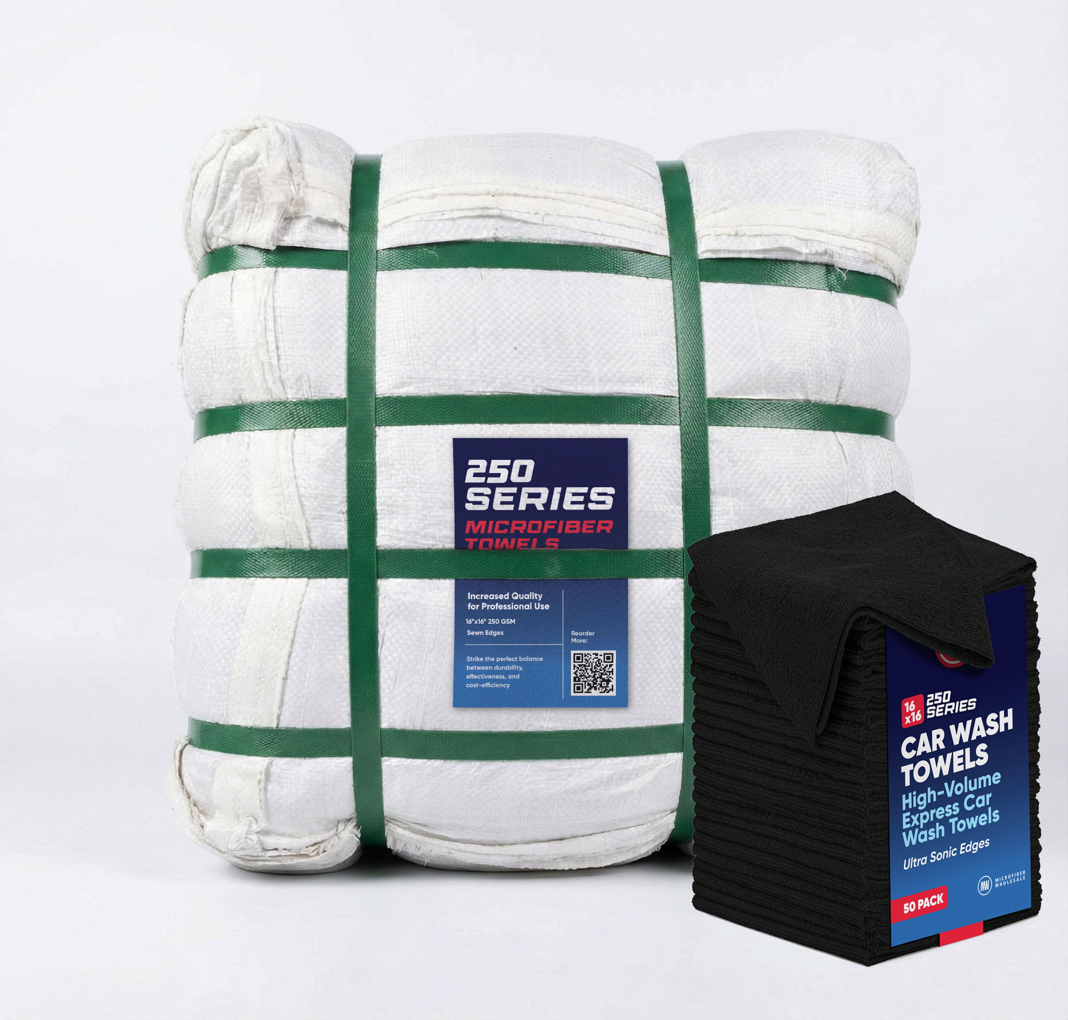 A bundle of car wash towels with packaging.